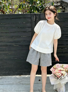 壹妈女大童泡泡袖短袖T恤夏季
