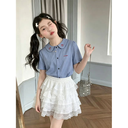 童装女大童白色半身裙夏季