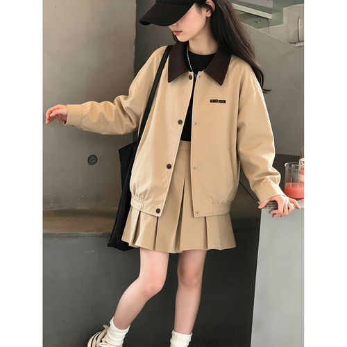 壹妈女中大童秋季外套百褶裙套装