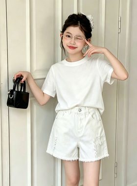 壹妈女大童夏季短袖T恤短裤套装