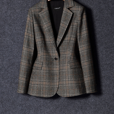 羊毛混纺新款中长款修身显瘦西装