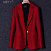 法式 红色外套 显瘦中长款 名媛羊毛混纺小香风西装 女2025秋冬新款
