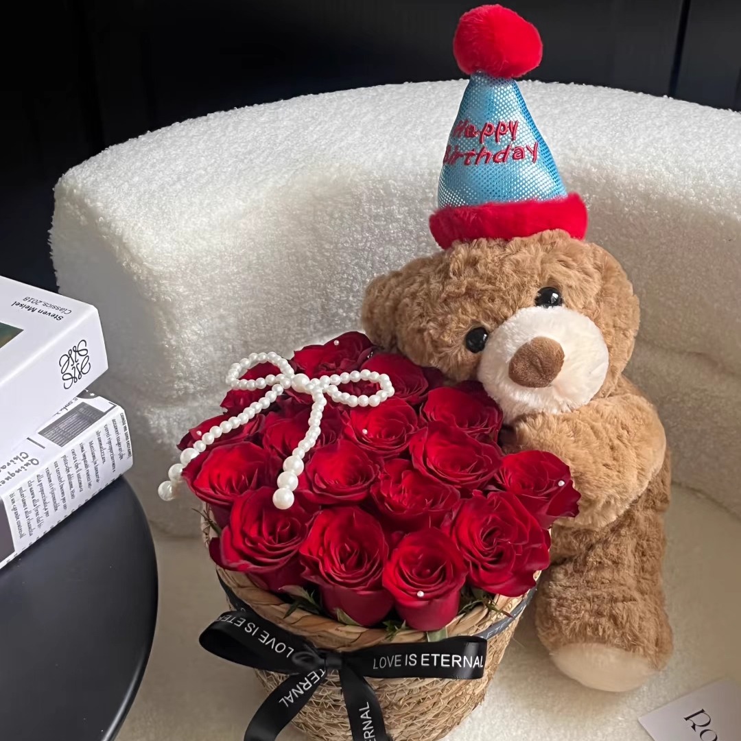 走心自制小熊抱抱桶玫瑰花材料包