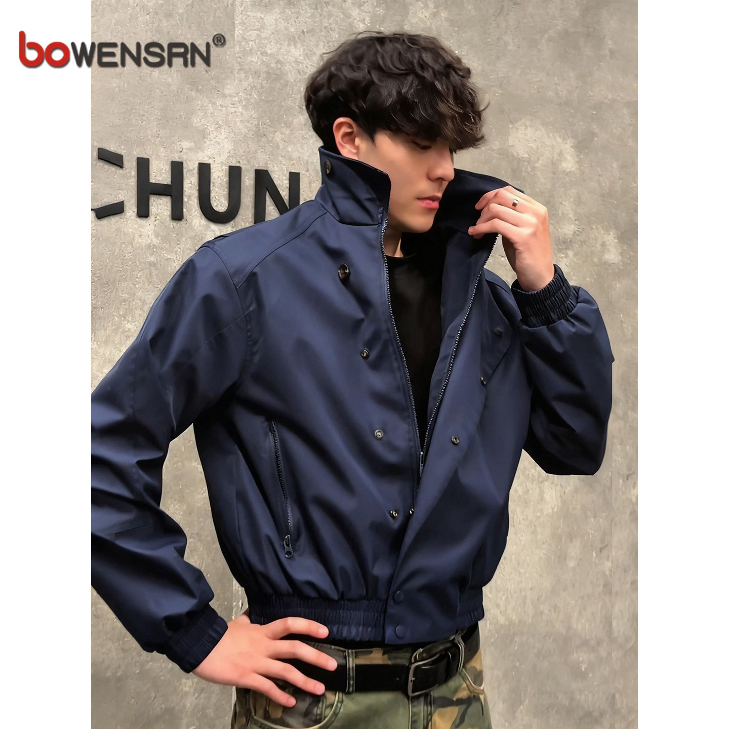 潮牌藏青色飞行夹克男士外套2025新款春秋冬季痞帅机车棒球服男款