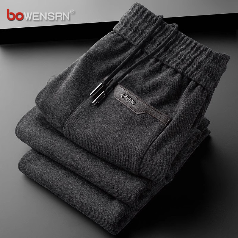 高端欧货休闲裤男士2025新款秋冬季加厚款毛呢直筒卫裤男裤子男款