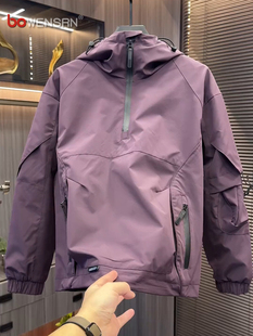潮牌痞帅连帽冲锋衣男士外套2025新款爆款春秋冬季高级感夹克男款