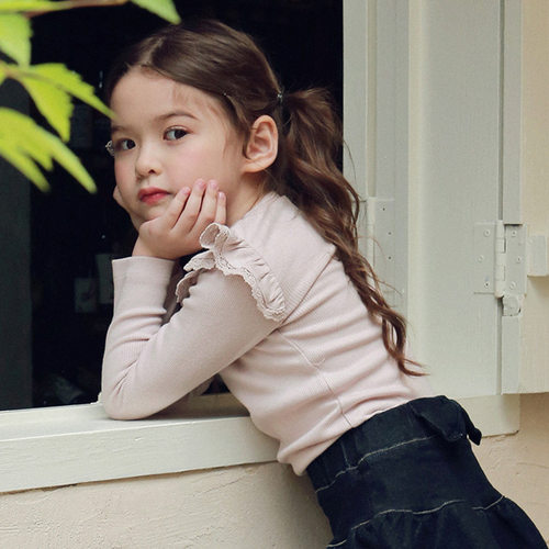 韩版女童长袖纯色打底衫洋气圆领