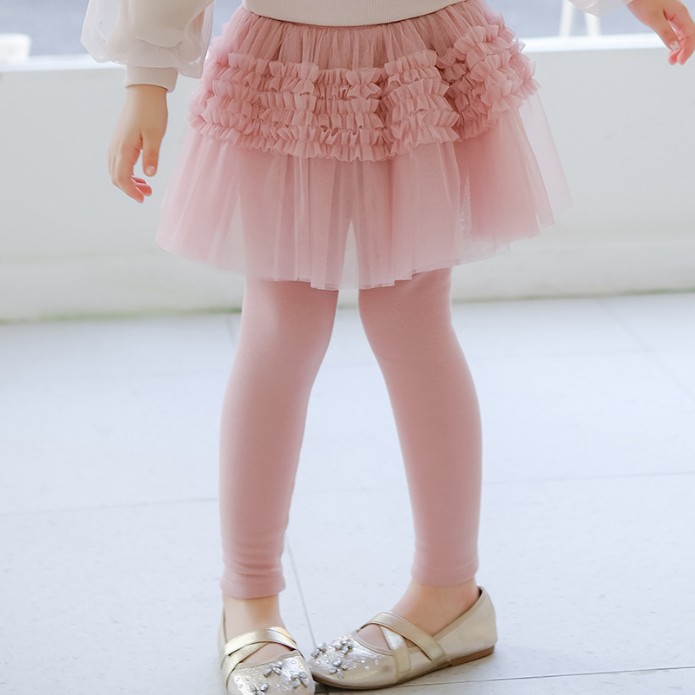 韩版女童冬款加绒假两件裙裤网纱