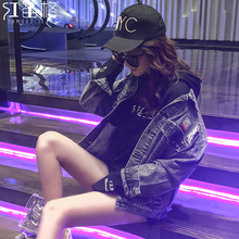 学生bf复古风破洞港味小清新上衣服 2019春秋季 牛仔外套女宽松韩版