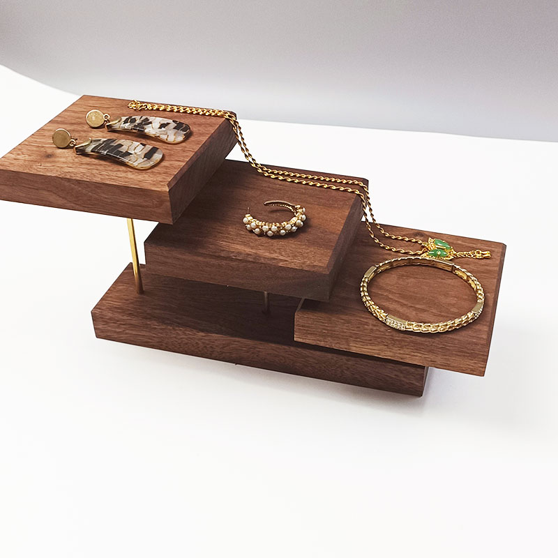 阶梯耳环展示陈列架托盘收纳实木
