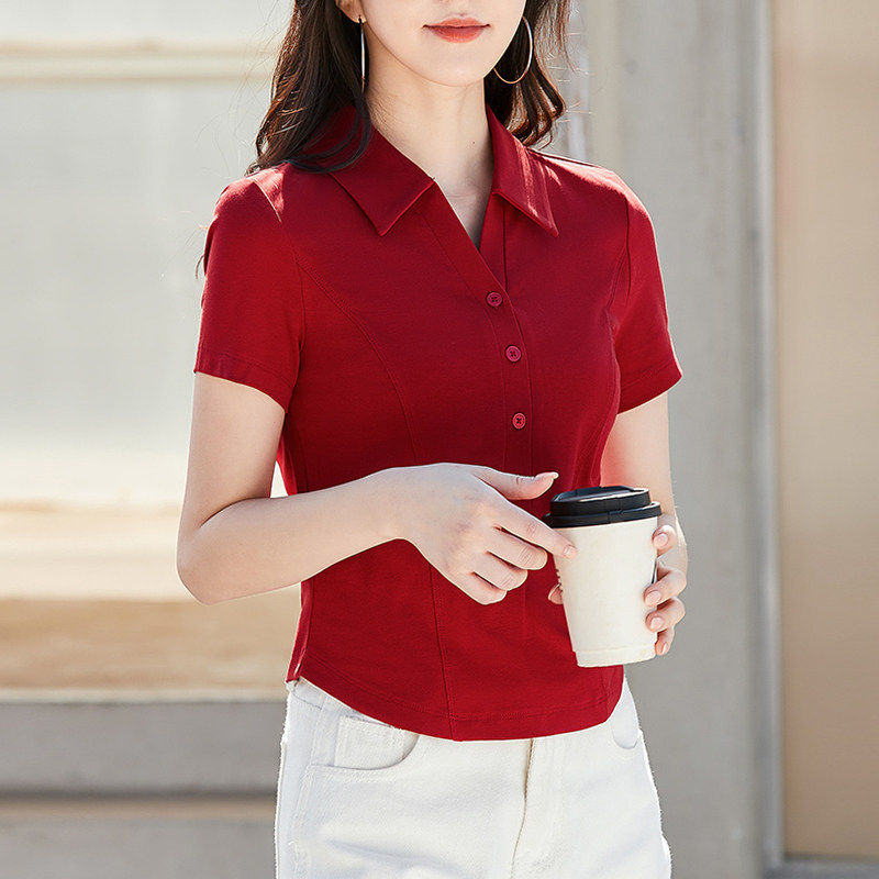 短款polo衫翻领短袖t恤女士夏季2026新款时尚修身有领小个子上衣