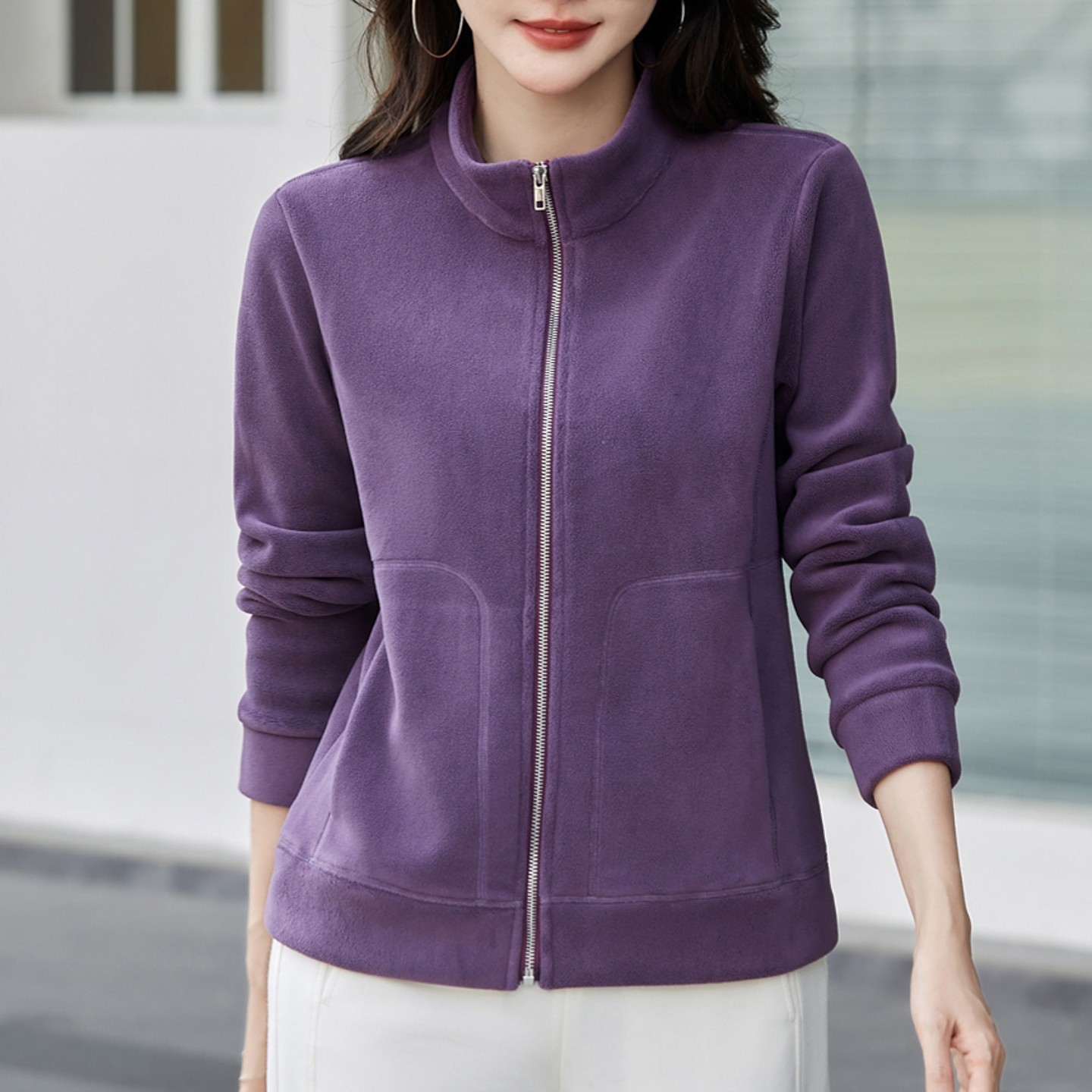 加厚奥粒绒衣外套女秋冬2026新款拉链卫衣保暖摇粒绒双面绒开衫