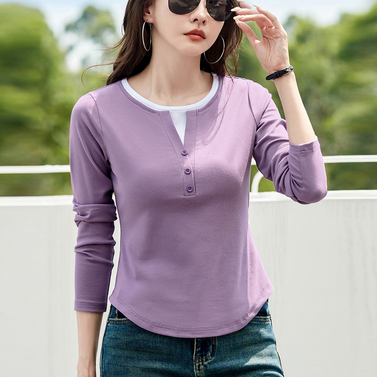 假两件长袖t恤女外穿春秋新款正肩设计感修身打底衫内搭百搭上衣