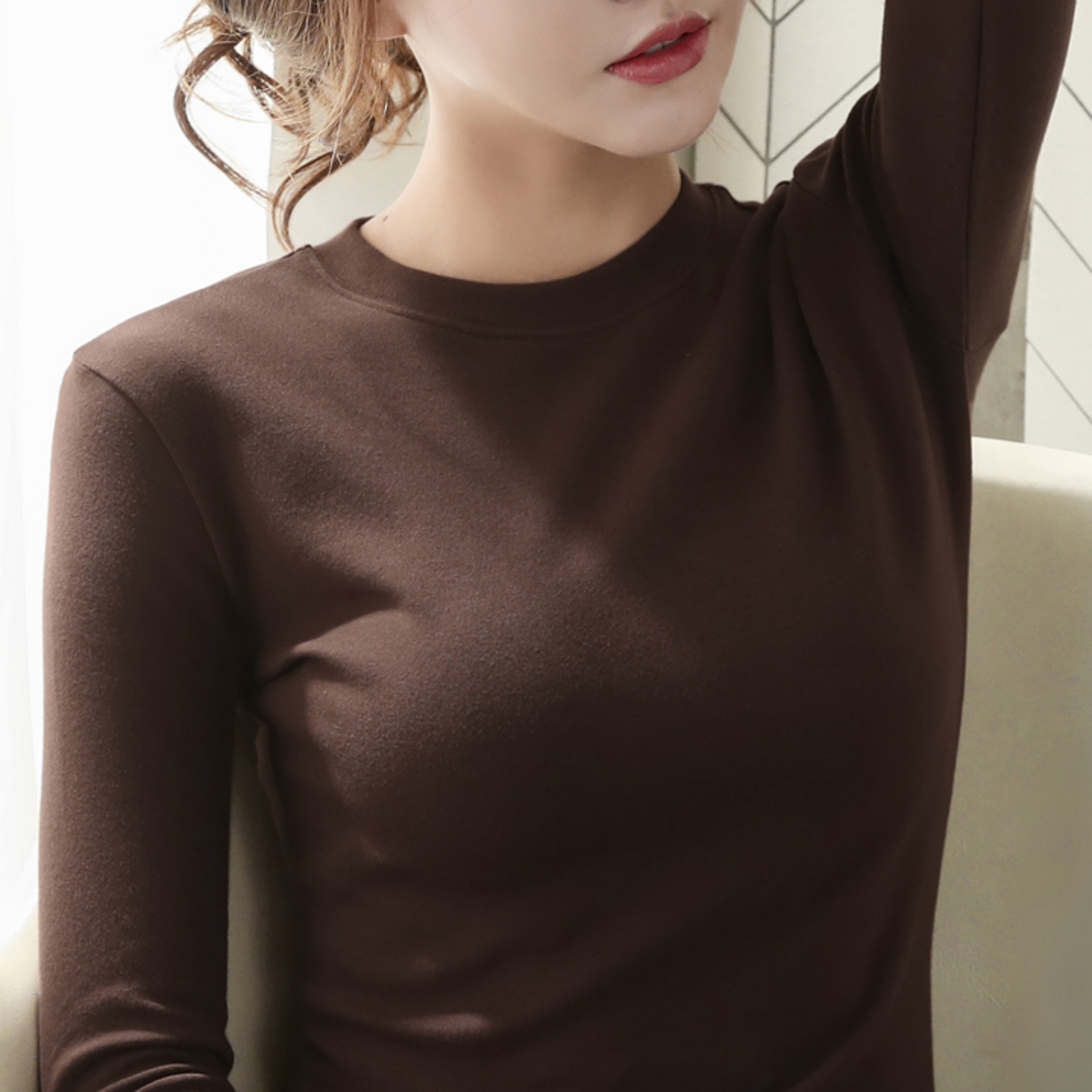 纯棉打底衫女长袖T恤春秋季2025新款加厚磨毛修身小圆领洋气内搭