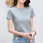 t恤女夏季 打底衫 2025新款 纯棉短袖 修身 薄款 内搭纯色显瘦半袖 上衣