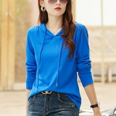 外穿秋衣带帽衫 t恤女纯色轻奢打底衫 百搭 春夏丝光棉长袖 连帽薄款