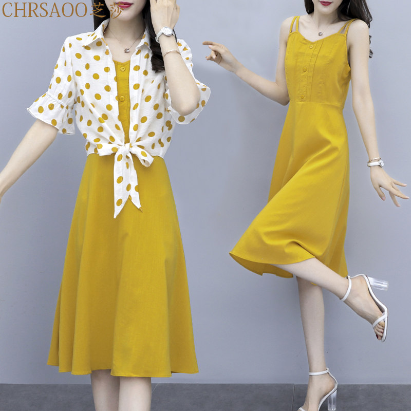 胖妹妹洋气减龄大码女装胖mm连衣裙套装遮肚显瘦防晒两件套裙子夏