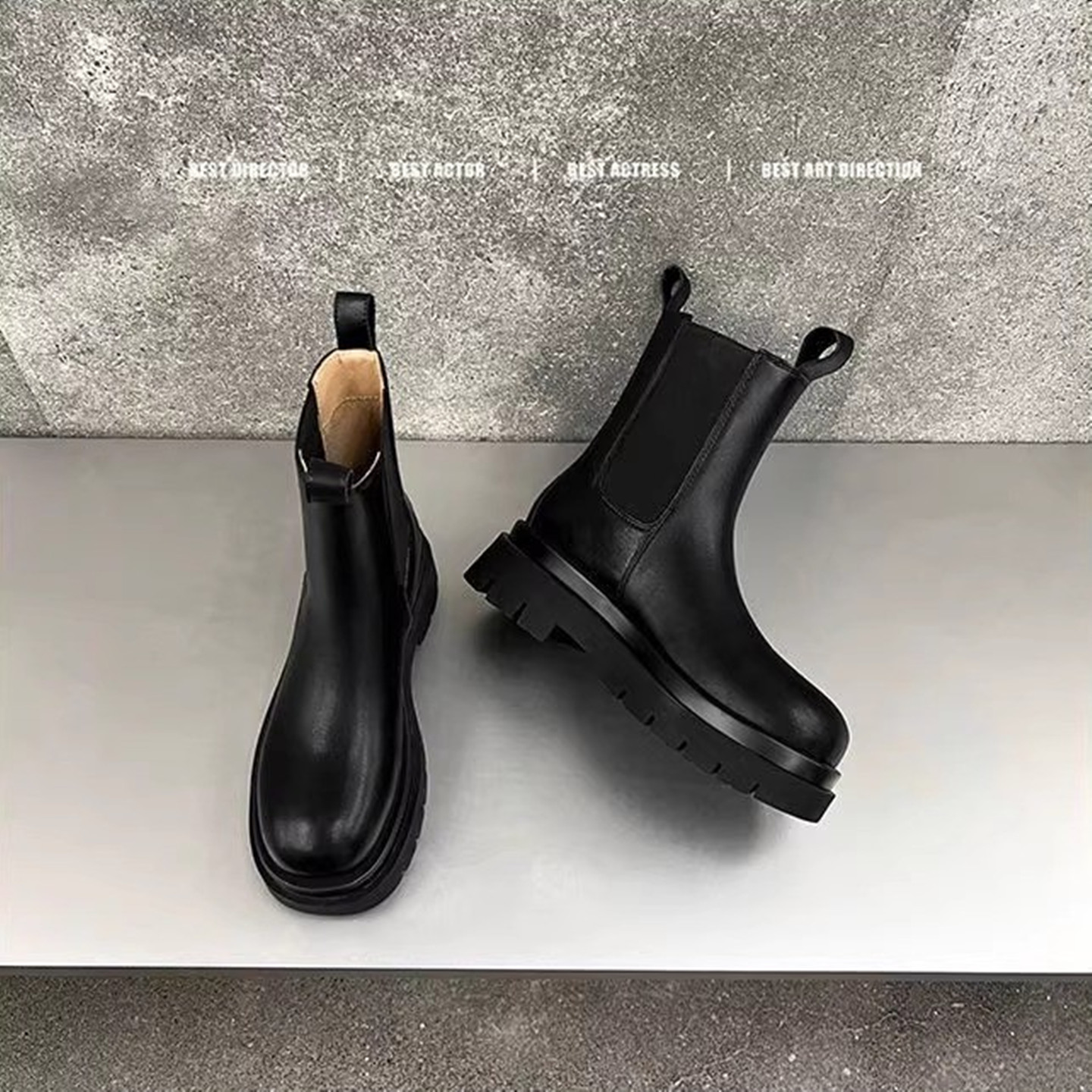 马丁靴圆头厚底切尔西靴弹力短靴