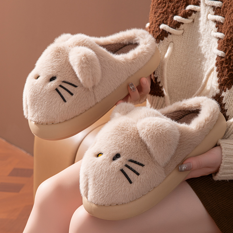 ins简约卡通棉拖鞋女秋冬季居家室内厚底防滑外穿保暖毛绒棉拖女