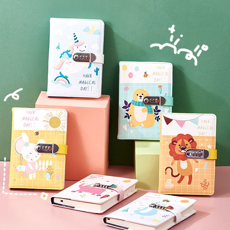 儿童节奖品礼品小学生卡通密码本带锁日记本儿童田字格本子女孩可爱少女心创意笔记本男生密码锁指纹锁记事本