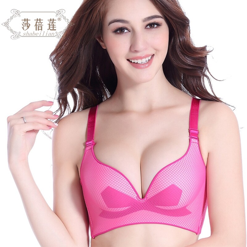 莎蓓莲3002蝴蝶结无痕无钢圈聚拢调整型  一片式内衣 文胸套装