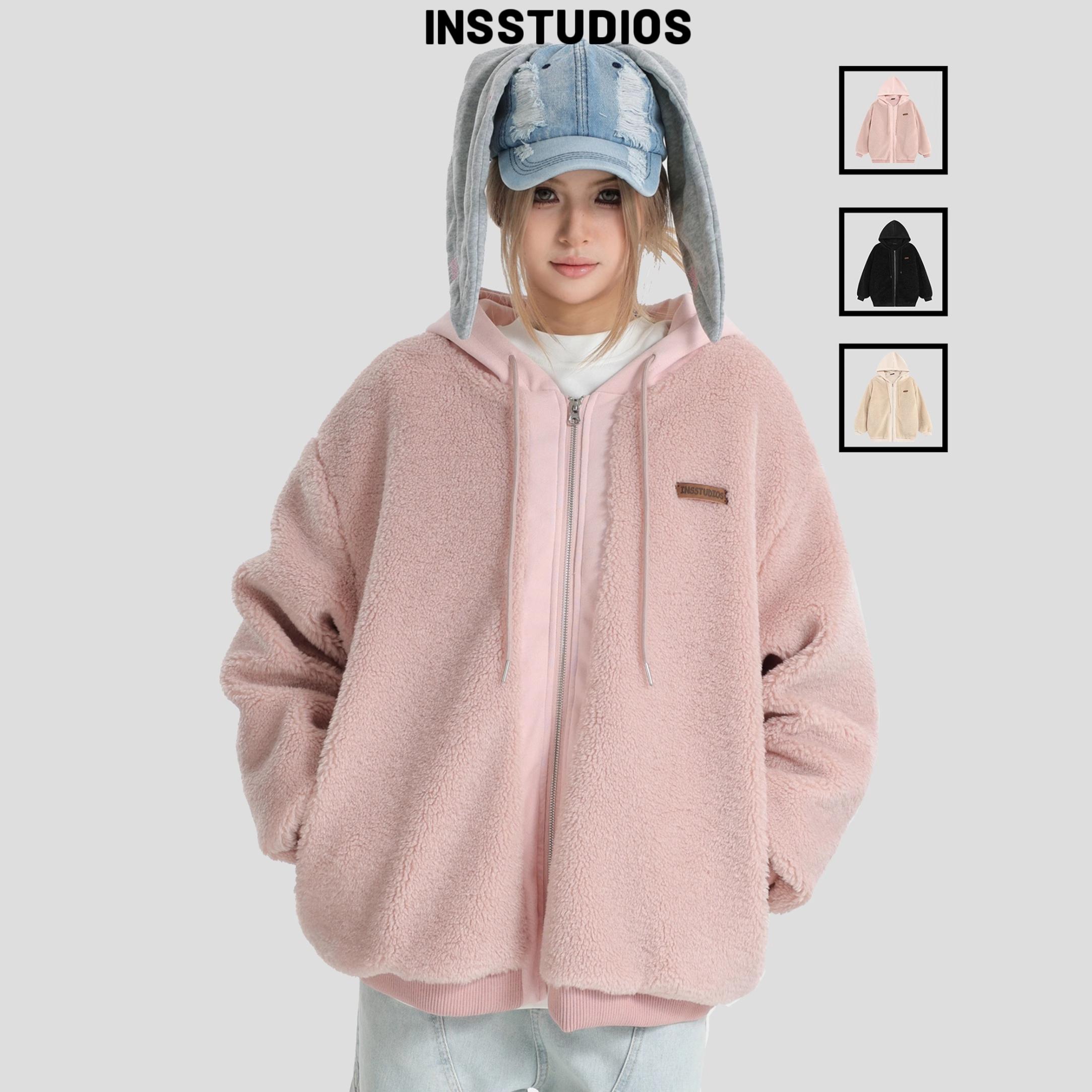 INSstudios羊羔绒拼接连帽外套