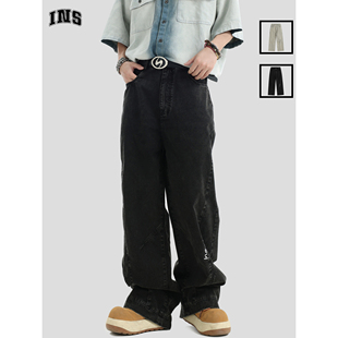 宽松休闲长裤 INSstudios 裤 刺绣小logo水洗工装 子 国潮牌情侣美式