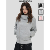 「收腰斜拉链连帽卫衣」拉链开衫 INSstudios 国潮牌情侣美式 外套