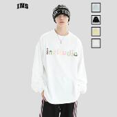 宽松重磅纯棉T恤男 碎花贴布绣LOGO长袖 INSstudios 国潮牌情侣美式