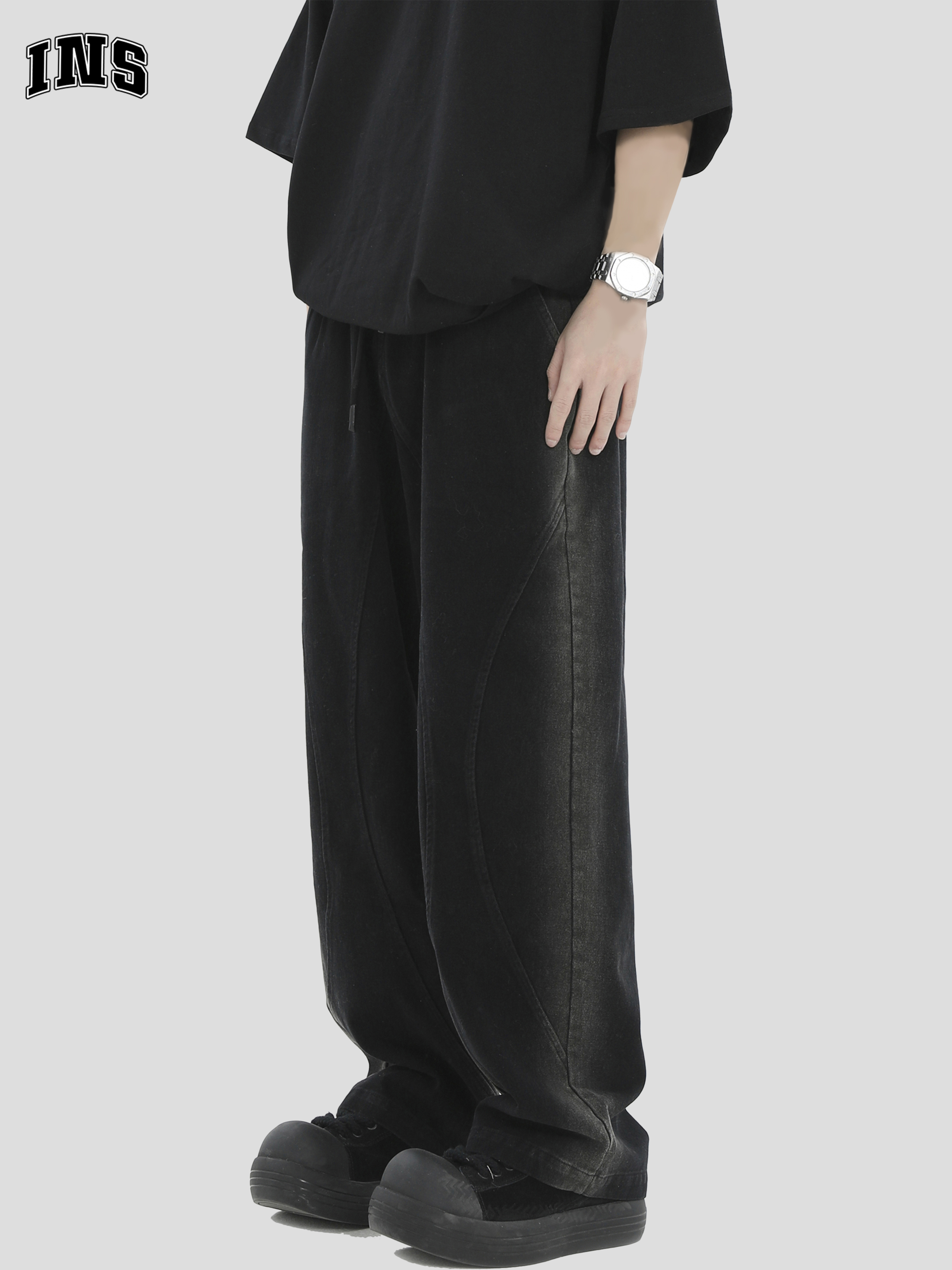 INSstudios渐变水洗压线休闲裤