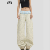 宽松休闲长裤 复古拼接假两件豹纹裤 子 国潮牌情侣美式 INSstudios