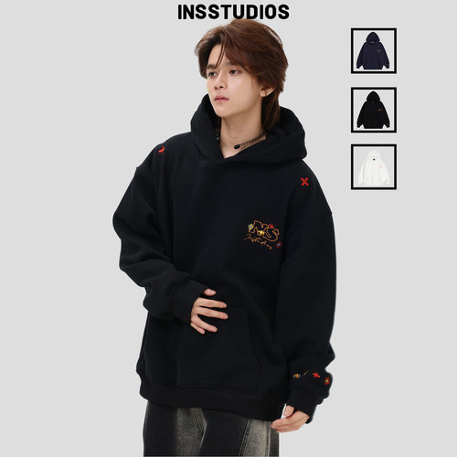 INSstudios几何LOGO刺绣连帽卫衣