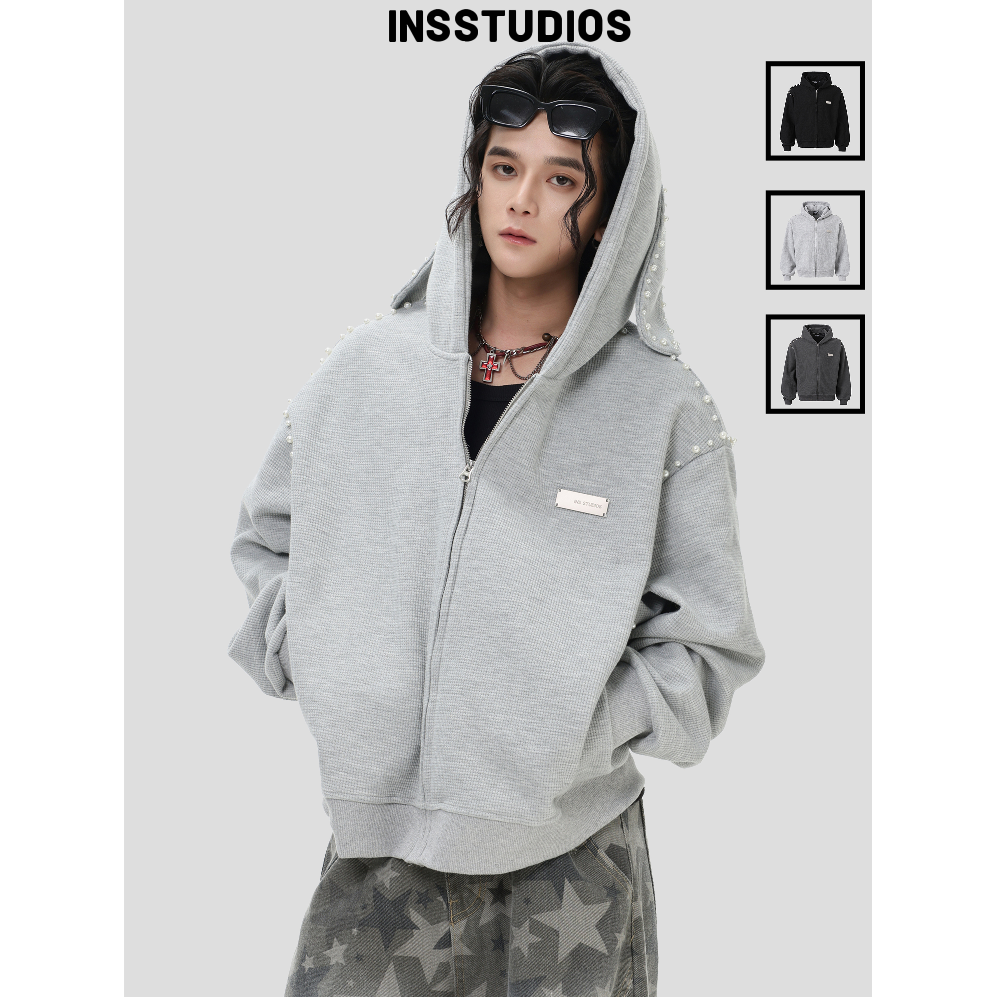 INSstudios「兔耳朵华夫格卫衣」