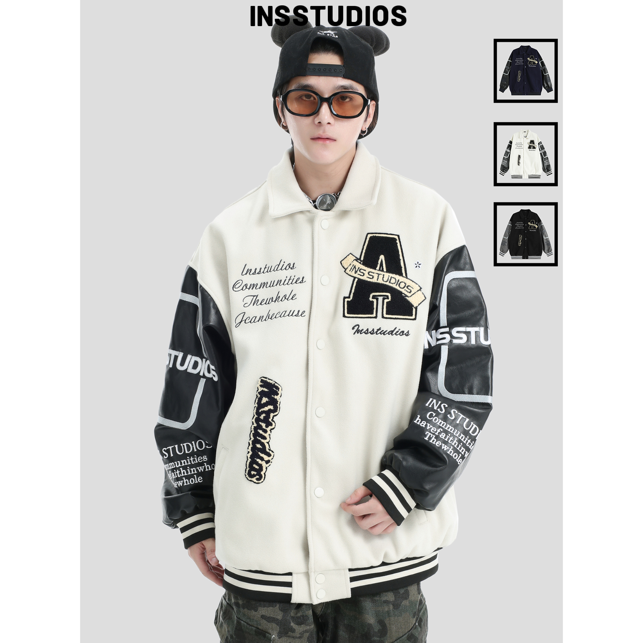 INSstudios复古翻领刺绣棒球服