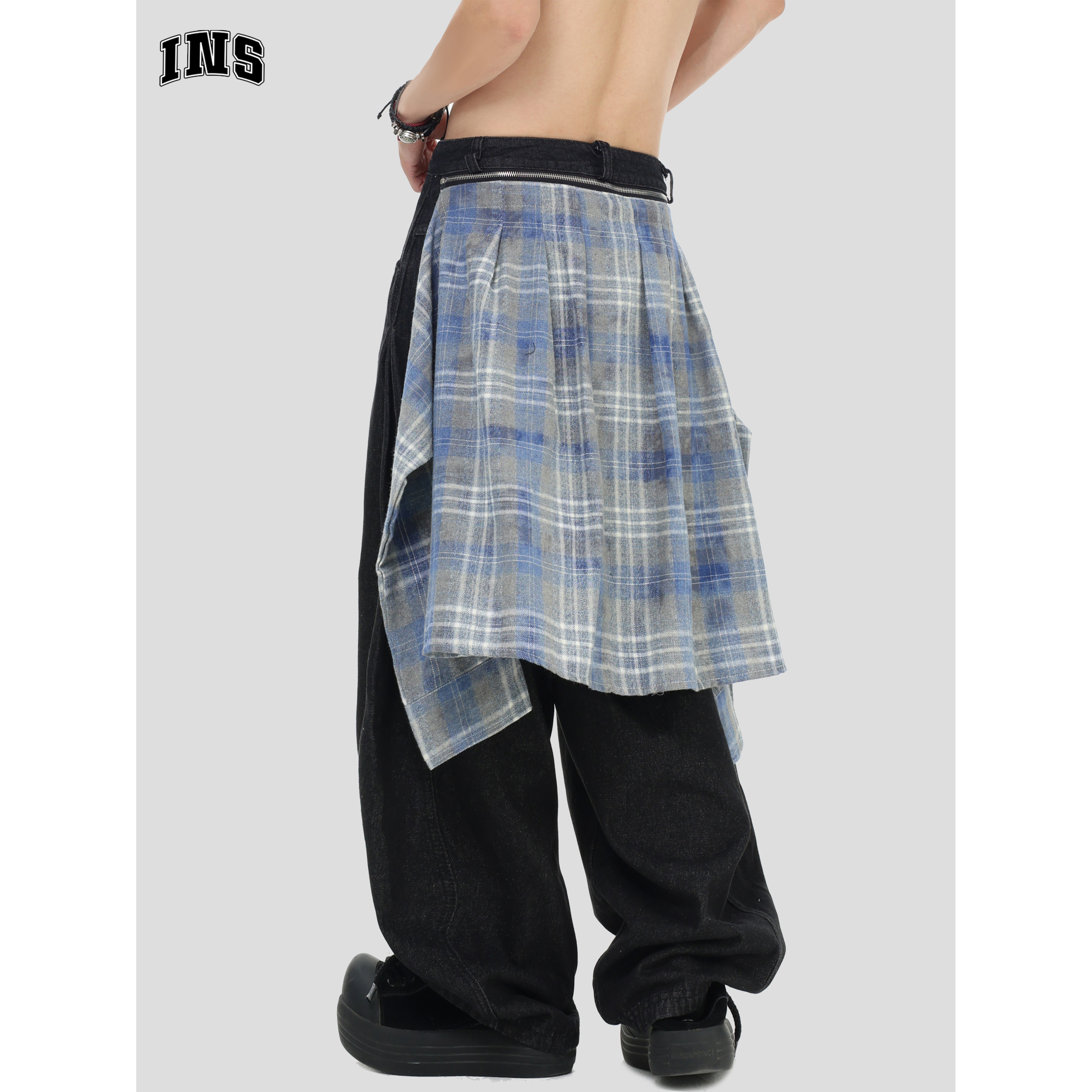 INSstudios可拆卸屁帘飘带牛仔裤
