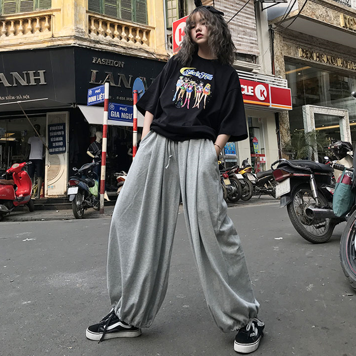 手慢无INSstudios.19ss韩国复古超宽松可束脚纯色灯笼裤阔腿裤 男女款