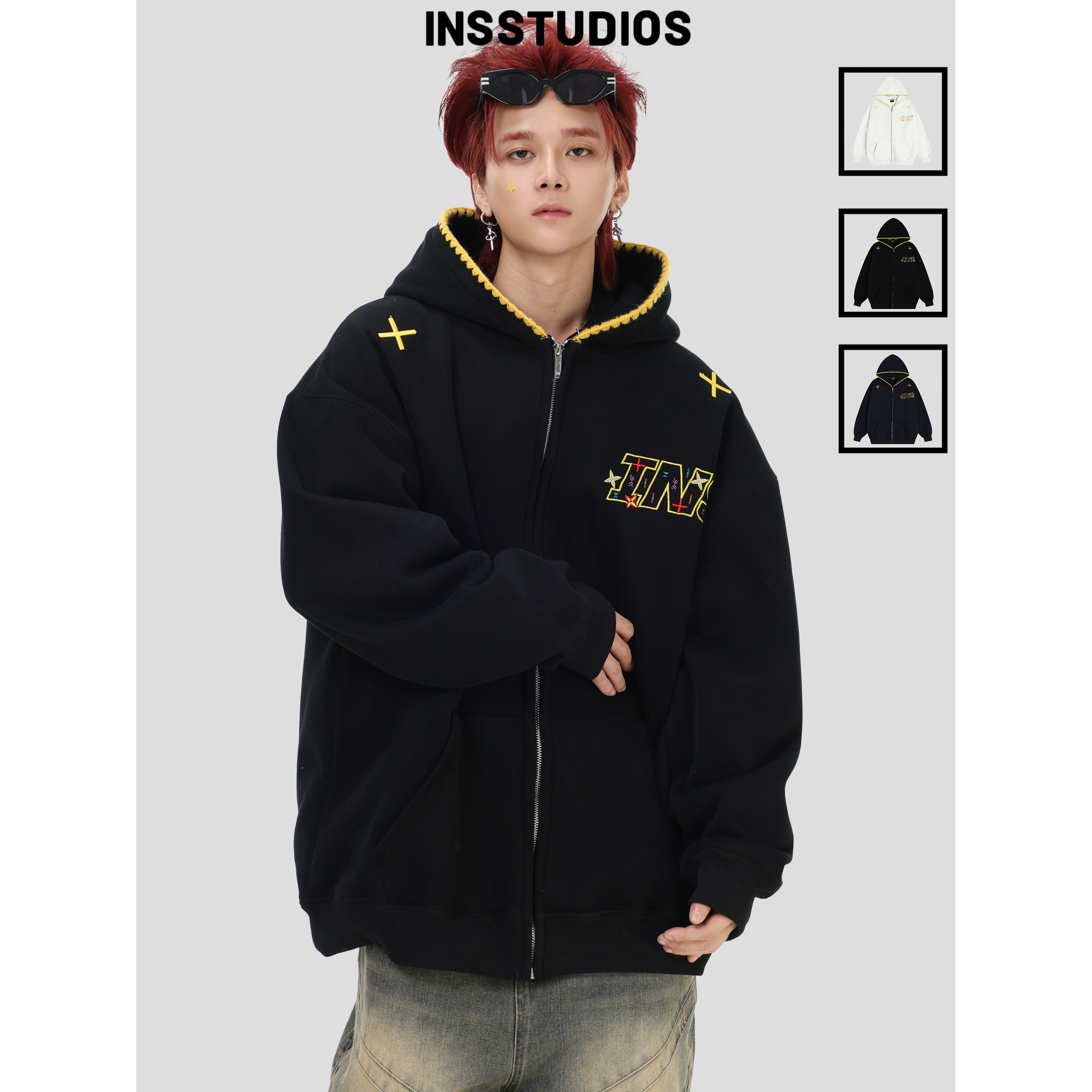 INSstudios贝壳刺绣LOGO连帽卫衣