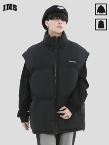 INSstudios 国潮牌情侣美式反光小LOGO立领棉服马甲加厚棉衣外套