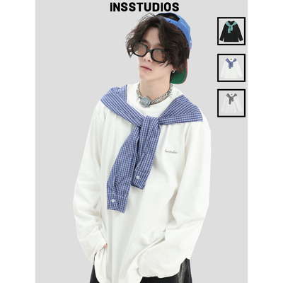 INSstudios「拼接打结格子」长袖