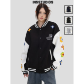 INSstudios 国潮牌情侣美式 「菱形碎花棒球服」宽松休闲夹克外套