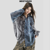 宽松凉感防晒衣外套 半透明蛇纹薄衬衫 INSstudios 国潮牌情侣美式