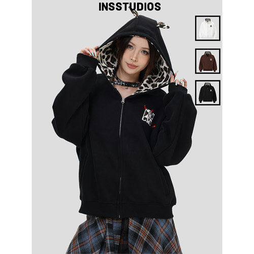 INSstudios小恶魔豹纹短款卫衣