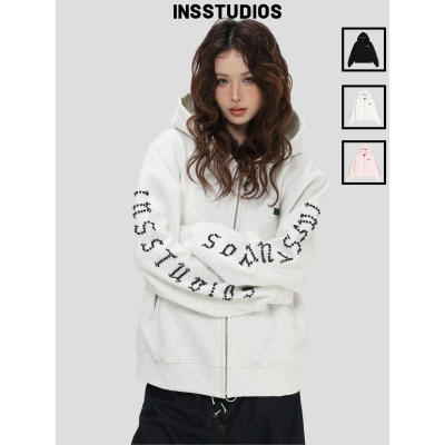 INSstudios钉珠LOGO短款连帽卫衣