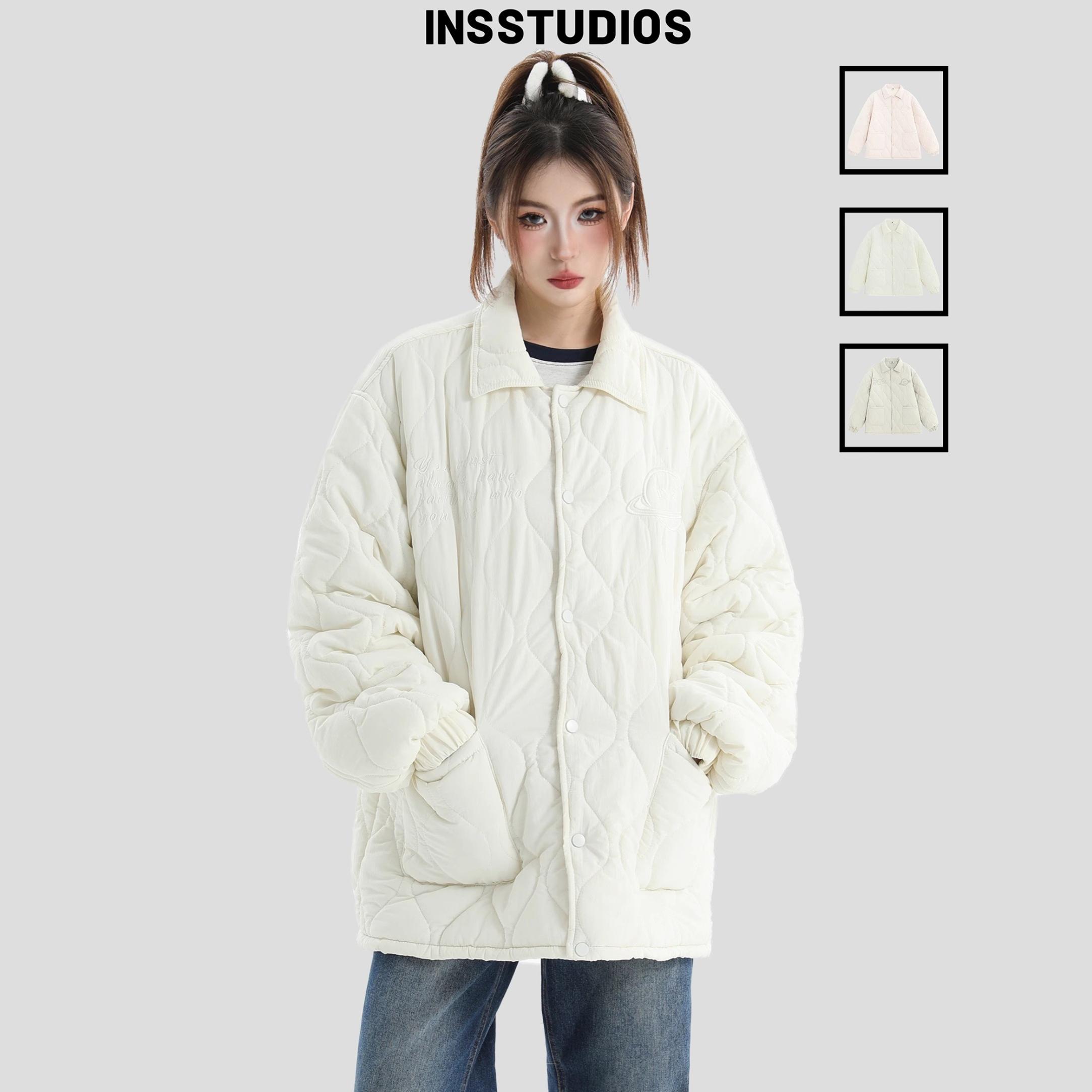 INSstudios刺绣LOGO波浪夹克棉服