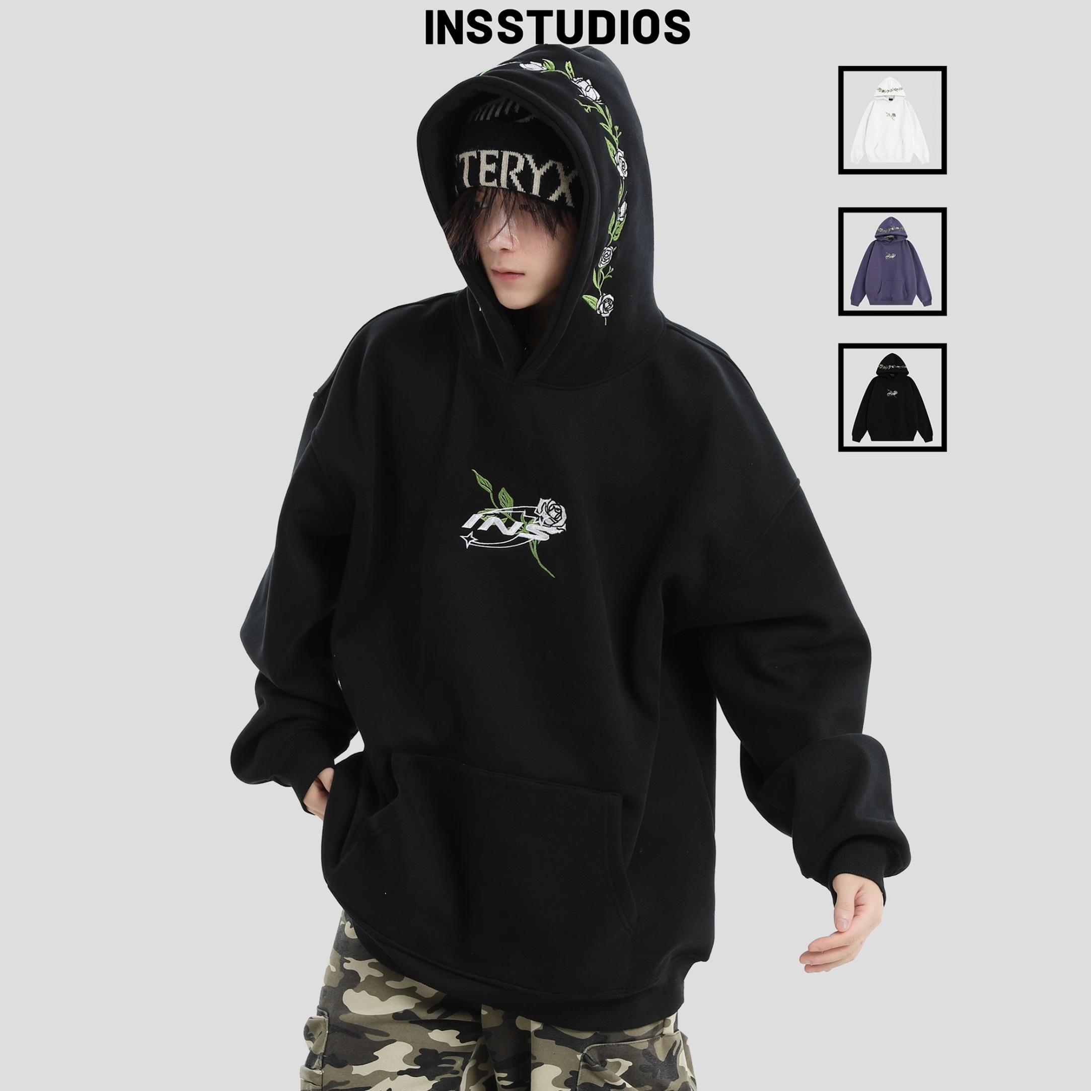 INSstudios玫瑰花刺绣LOGO卫衣