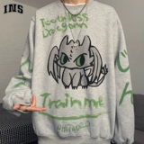Трендовая брендовая ретро мультяшная утепленная толстовка подходит для мужчин и женщин, в корейском стиле, ручная роспись