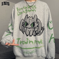 Трендовая брендовая ретро мультяшная утепленная толстовка подходит для мужчин и женщин, в корейском стиле, ручная роспись