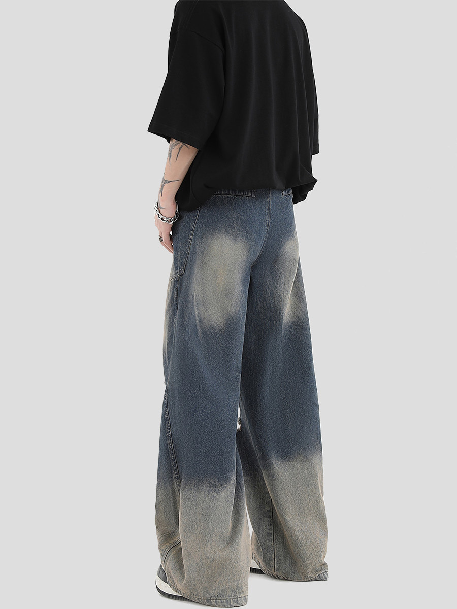 INSSTUDIOS AMERICAN CUT WASH GRADIENT JEANS LOOSE STREET STRAIGHT PANTS