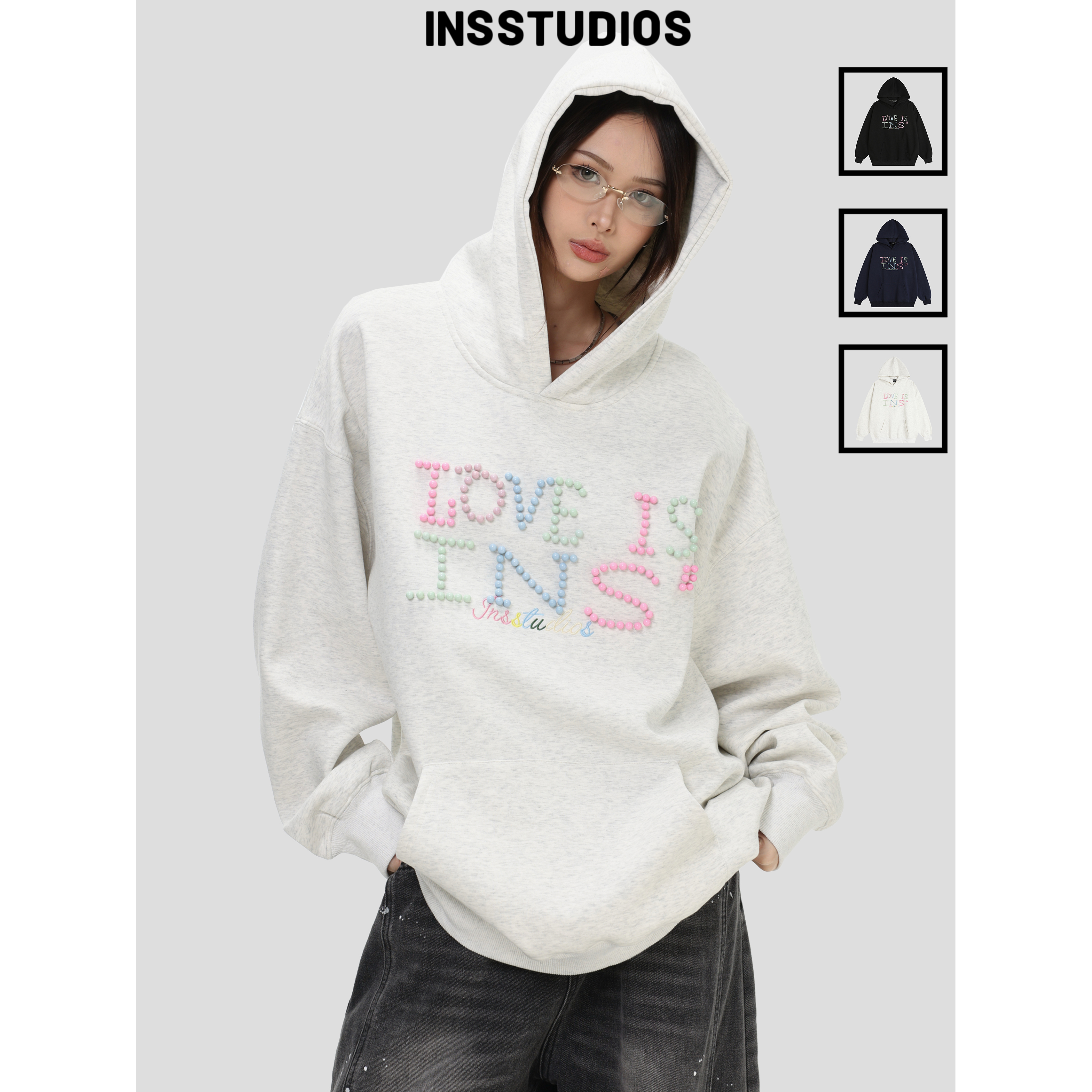 INSstudios「渐变钉珠连帽卫衣」