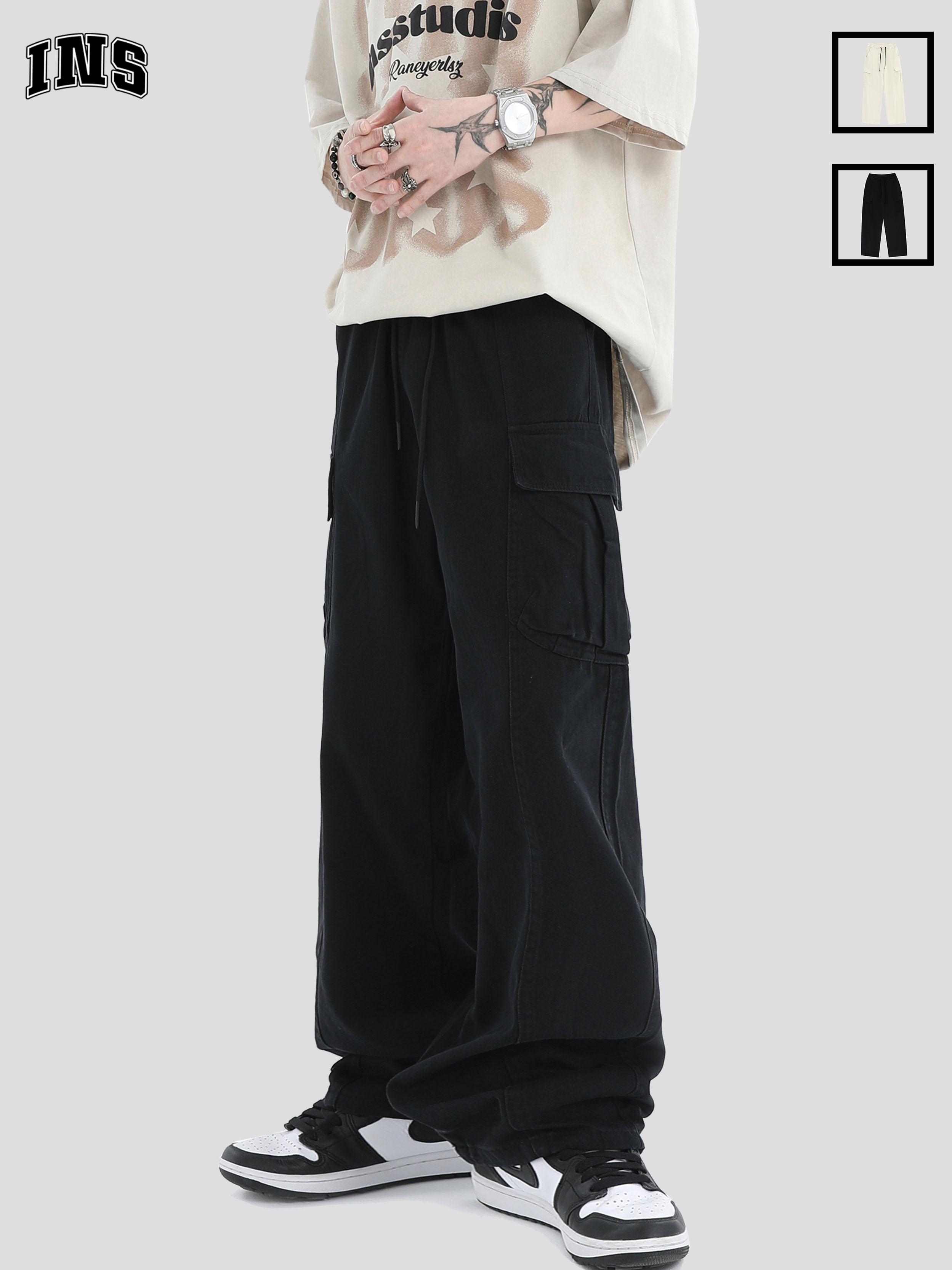 INSstudios多口袋黑色工装裤